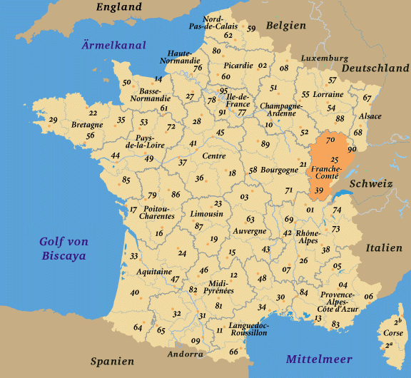 Frankreich, Landkarte Franche-Comté