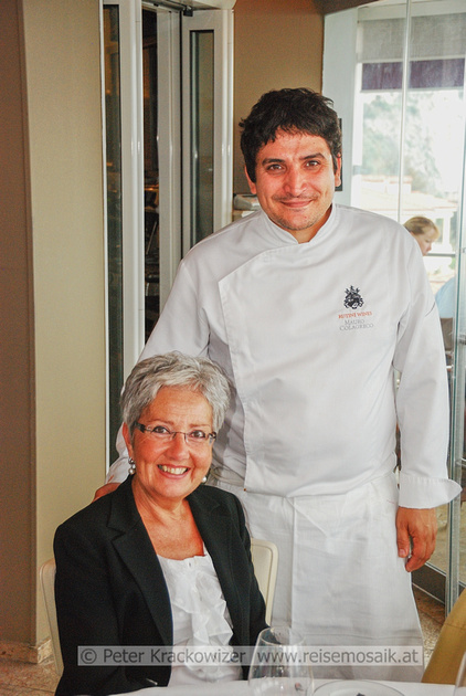 Frankreich, Riviera Côte d'Azur, Menton, Mauro Colagreco, Haubenkoch und Besitzer des Restaurant 'Le Mirazur' und Madame Martine Caserio vom Bürgermeisteramt Menton