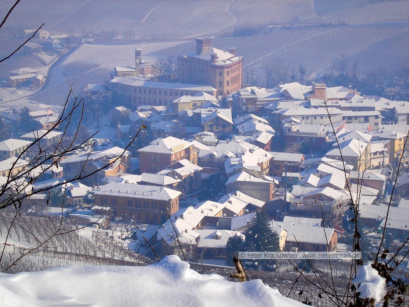 Italien, Piemont, Der Weinort Barolo im "Le Langhe", Bildmitte das Schloss von Barolo
